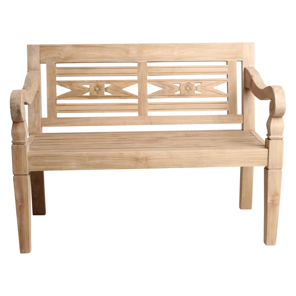 Banc de jardin en teck sculpté, bois naturel, 120x65 cm
