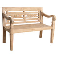 Banc de jardin en teck sculpté, bois naturel, dossier ajouré, 120x65 cm