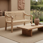 Banc de jardin en teck sculpté, bois naturel, 120x65 cm