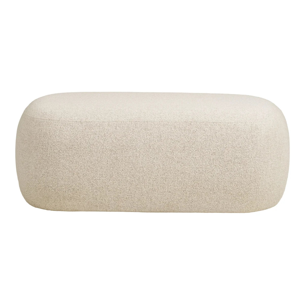 Banc ottoman bouclé beige forme galet monobloc 100x50 cm en tissu texturé doux