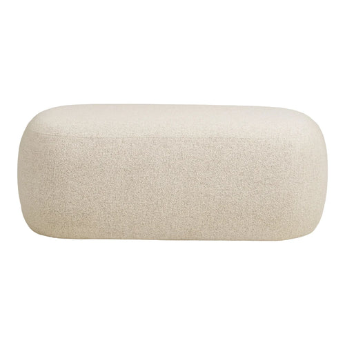 Banc ottoman bouclé beige forme galet monobloc 100x50 cm en tissu texturé doux