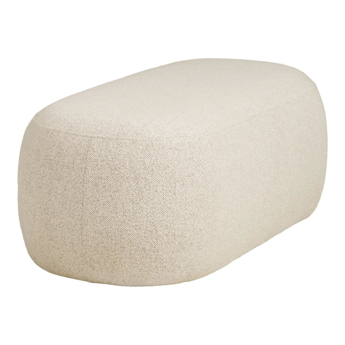 Ottoman Banc bouclé beige forme galet monobloc 100x50 cm crème texturé