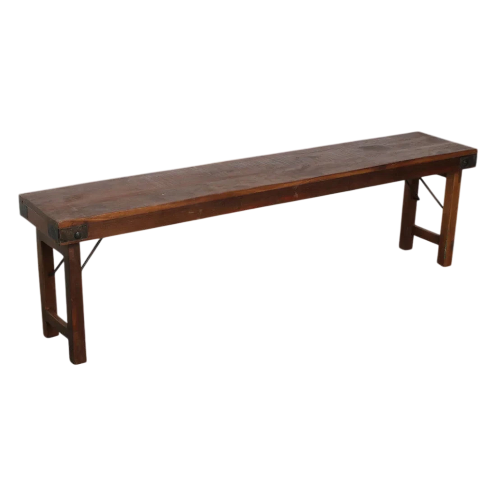 Banc pliable en bois recyclé brun avec renforts métal 160x30 cm