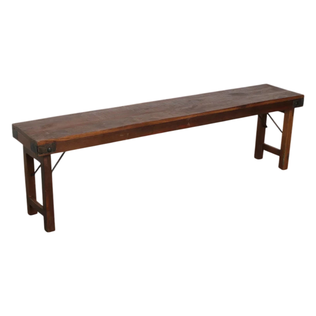 Banc pliable en bois recyclé brun avec renforts métal 160x30 cm