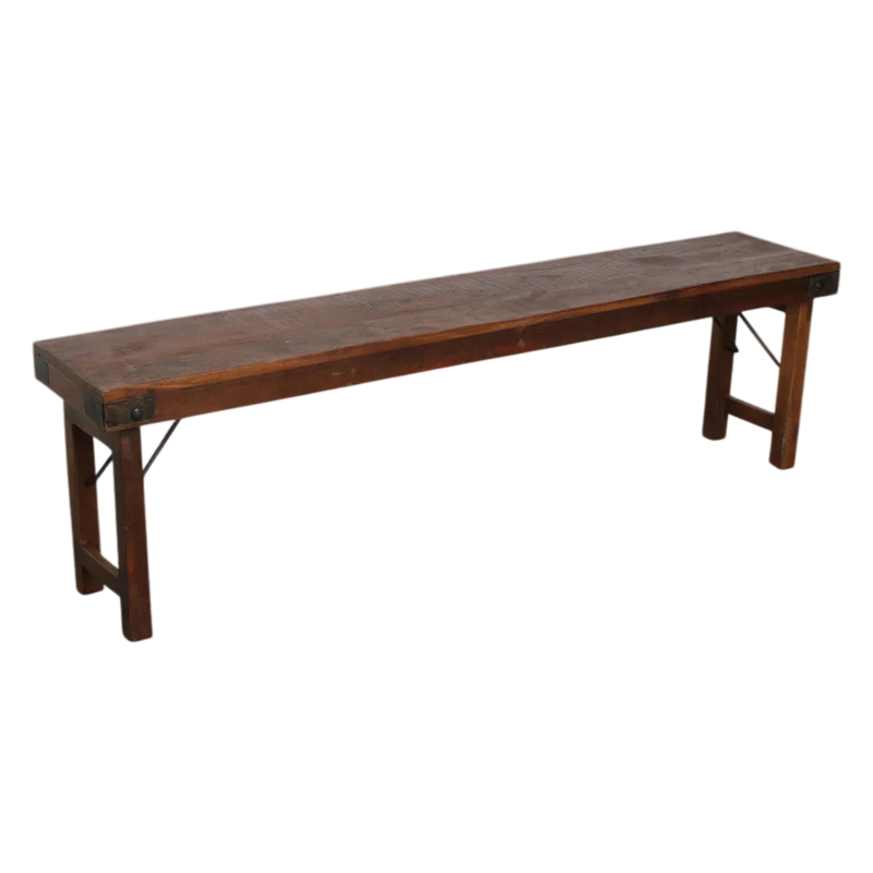 Banc pliable en bois recyclé brun avec renforts métal – 160x30 cm