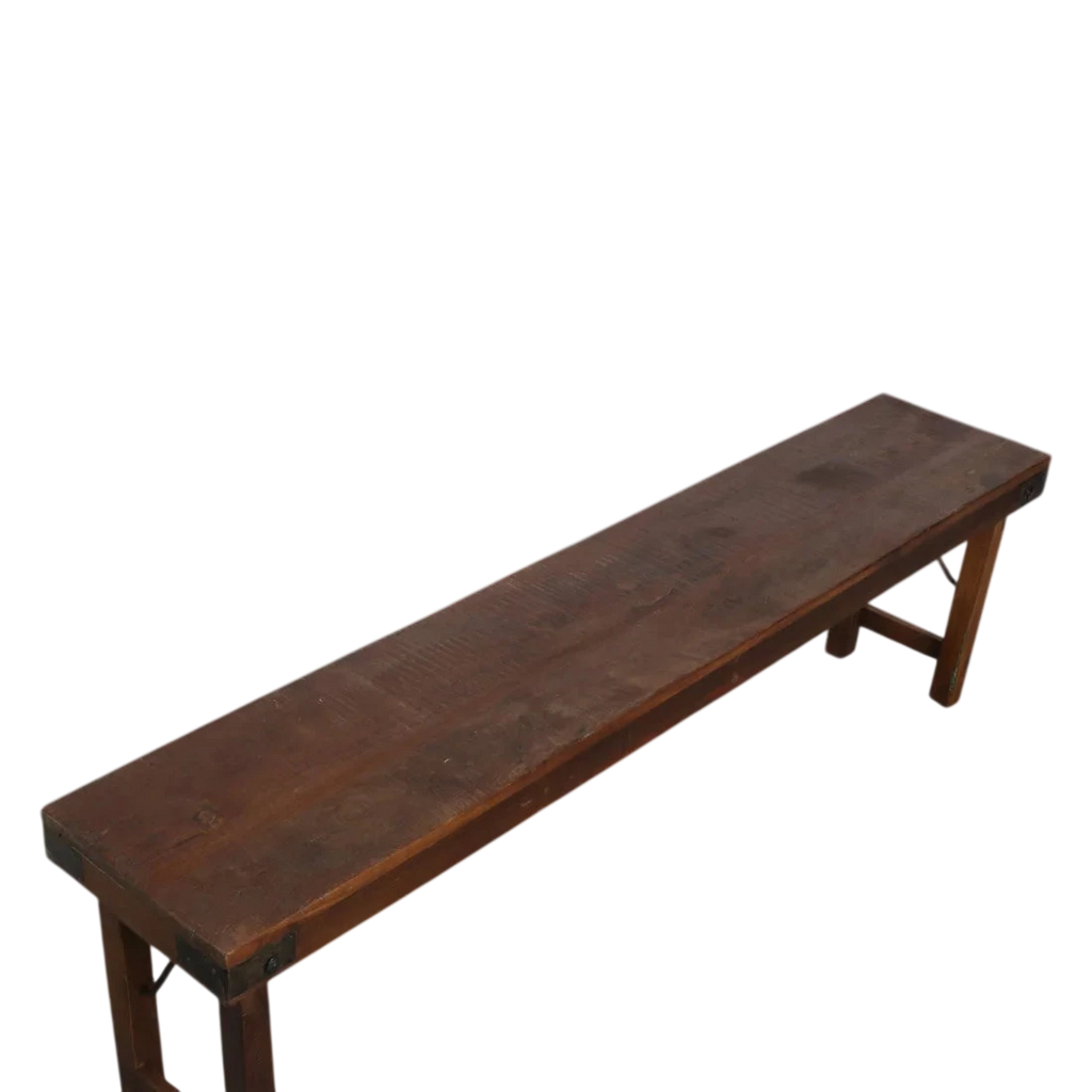 Banc pliable en bois recyclé brun avec renforts métal, 160x30 cm