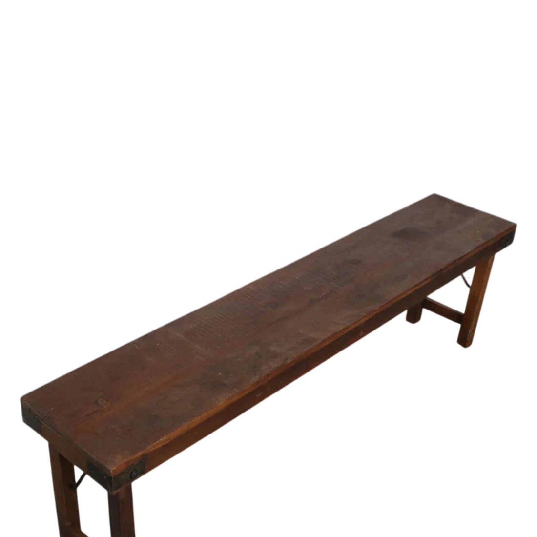 Banc pliable en bois recyclé brun avec renforts métal, 160x30 cm