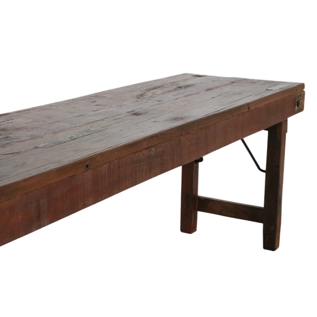 Banc pliable en bois recyclé brun avec renforts métal, 160x30 cm