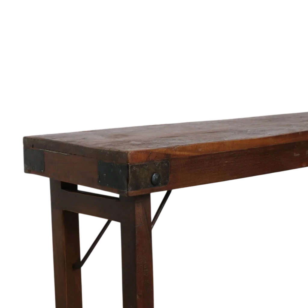 Banc pliable en bois recyclé brun 160x30 cm avec renforts métal