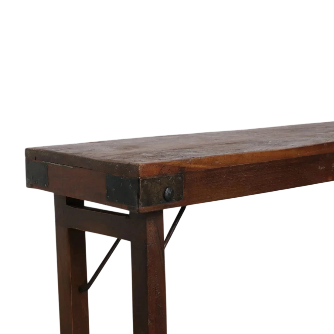 Banc pliable en bois recyclé brun 160x30 cm avec renforts métal