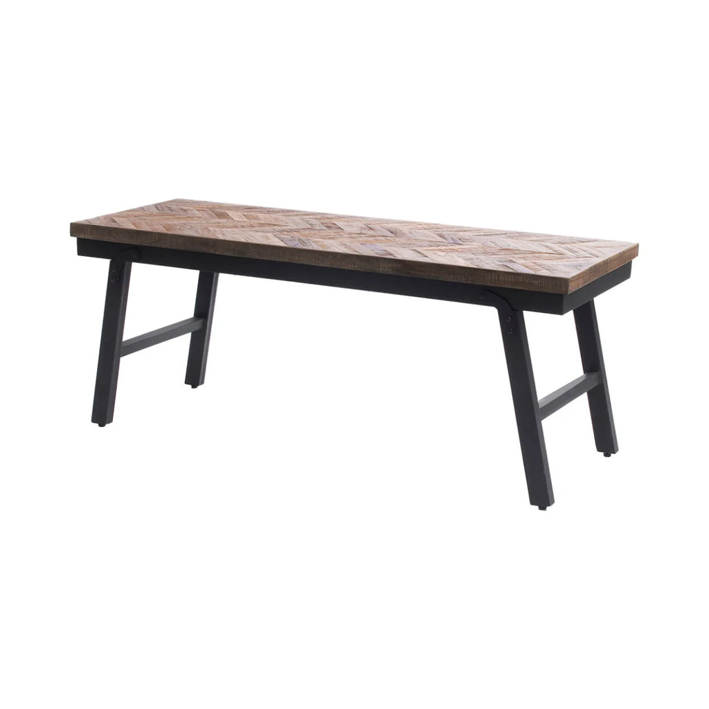 Banc pliable bois teck et métal noir – 110x40 cm