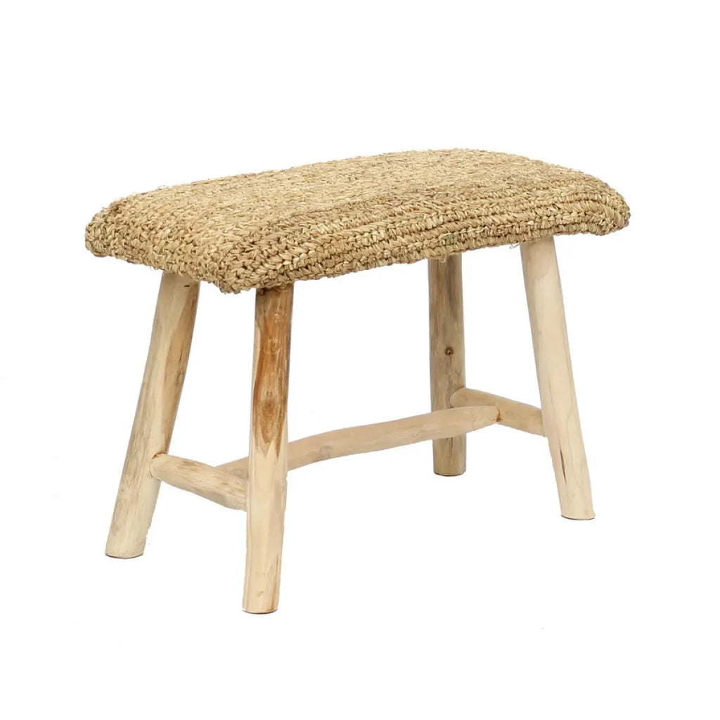 Tabouret en bois avec dessus tissé en raphia pour le salon naturel Le banc en Raphia Naturel