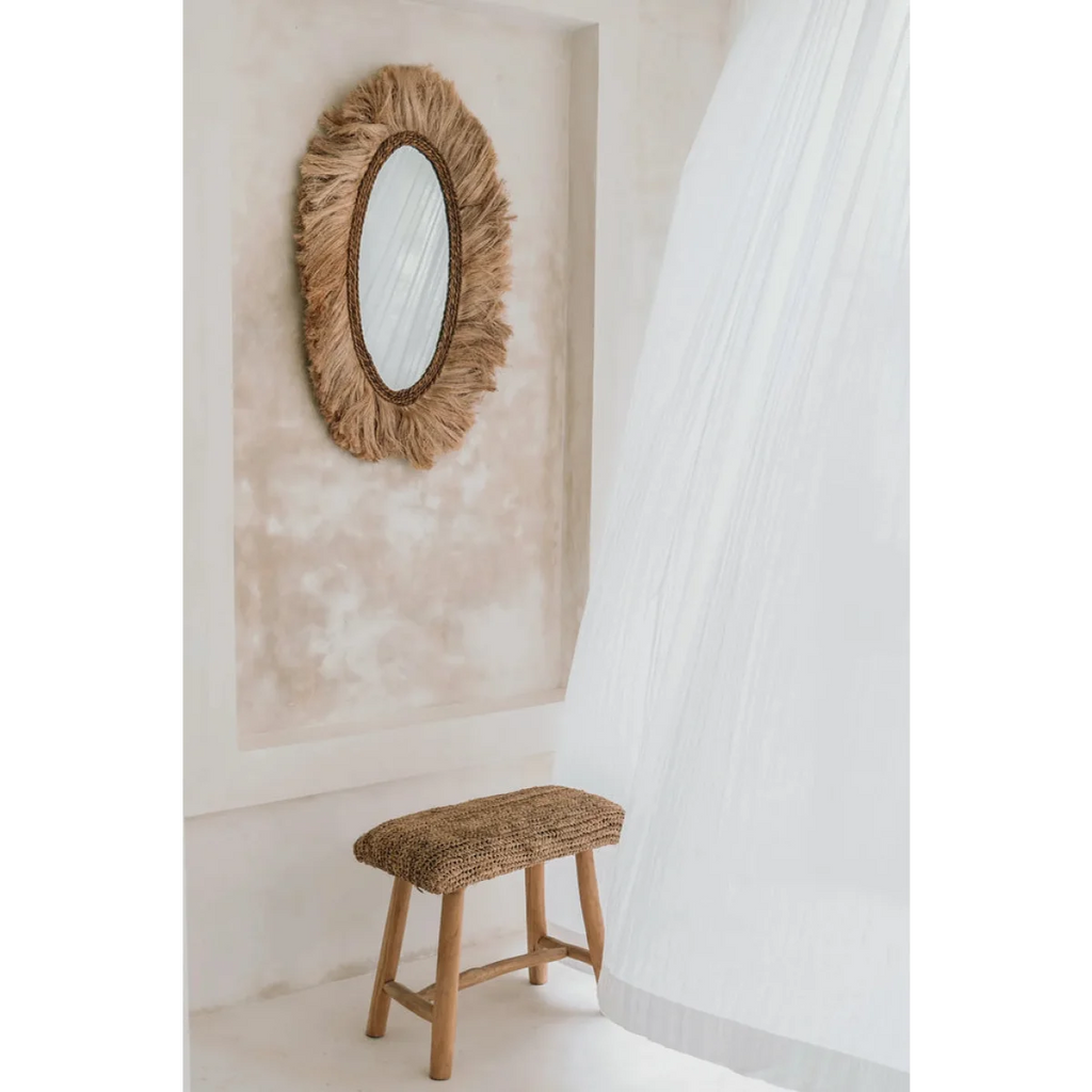 Tabouret en raphia avec pieds en bois pour le banc Naturel