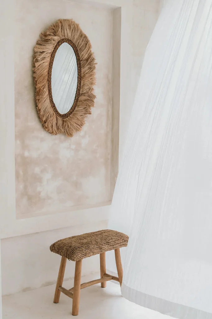 Tabouret en raphia avec pieds en bois pour le banc Naturel