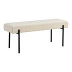 Banc rectangulaire en tissu bouclé beige pieds métal noir 100x36 cm