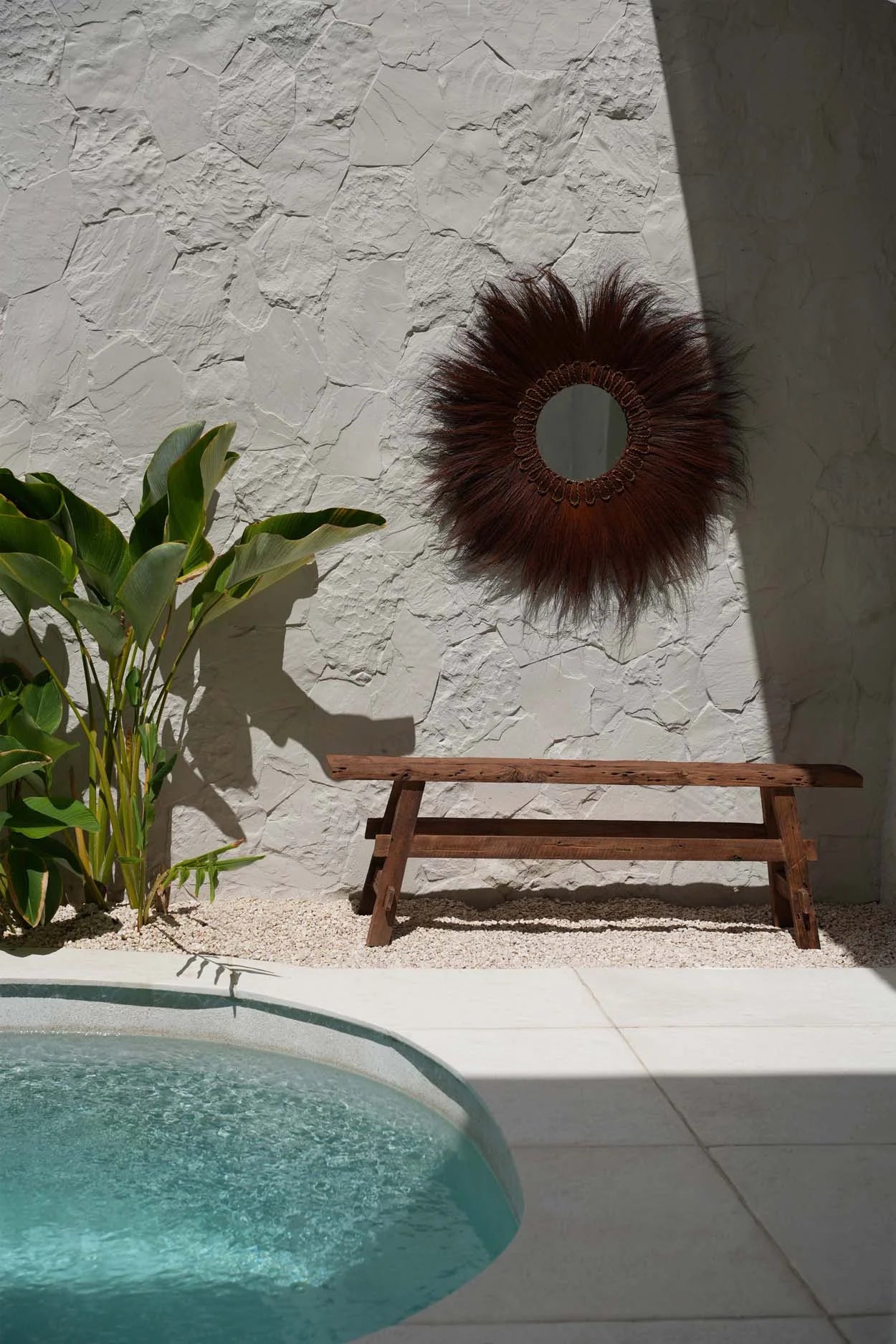 Miroir rond à cadre en plumes pour Banc en teck massif 150 cm pour entrée ou chambre