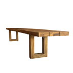 Banquette en teck recyclé finition naturelle avec pieds ajourés 220x100 cm