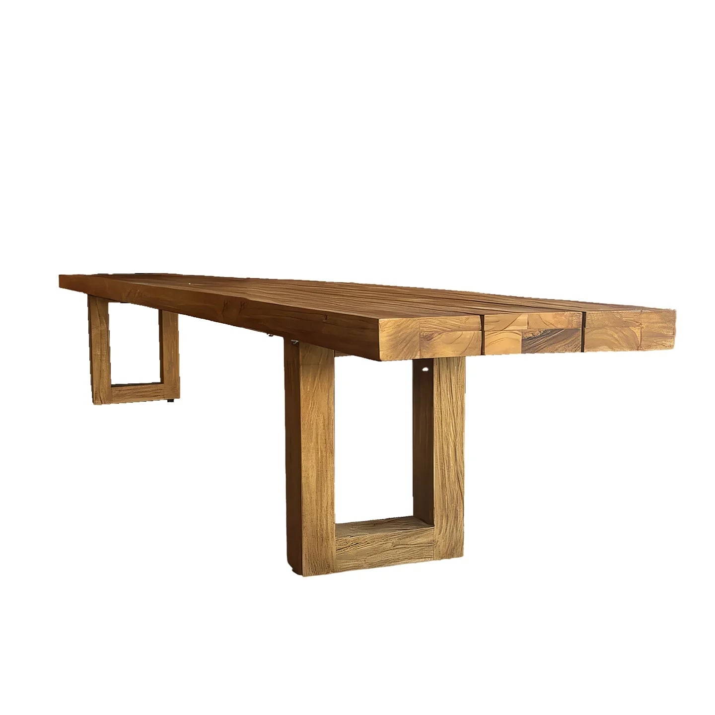 Banquette en teck recyclé finition naturelle avec pieds ajourés 220x100 cm