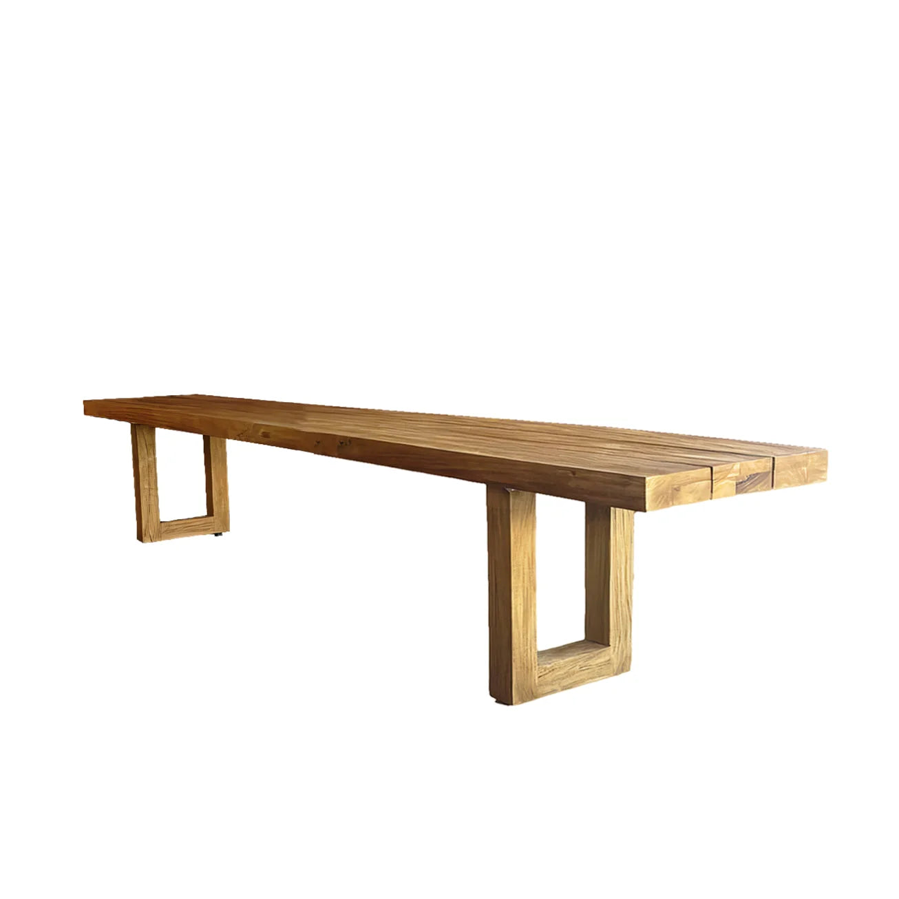 Banquette extérieure en teck recyclé au design minimaliste et finition naturelle