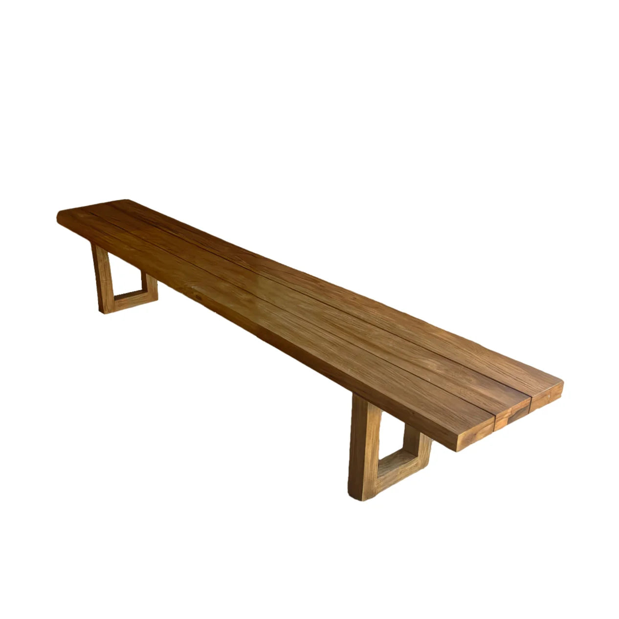 Banquette en teck recyclé avec pieds ajourés, finition naturelle, 220x100 cm