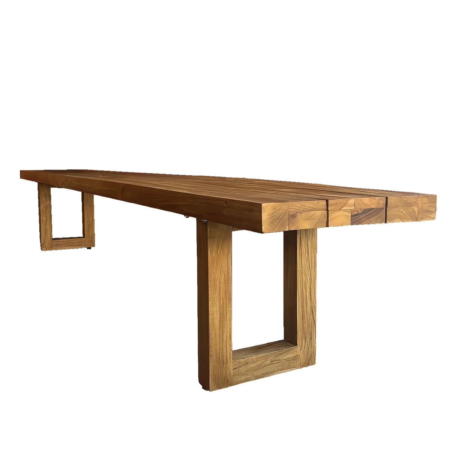 Table de salle à manger en teck recyclé avec pieds ajourés, finition naturelle