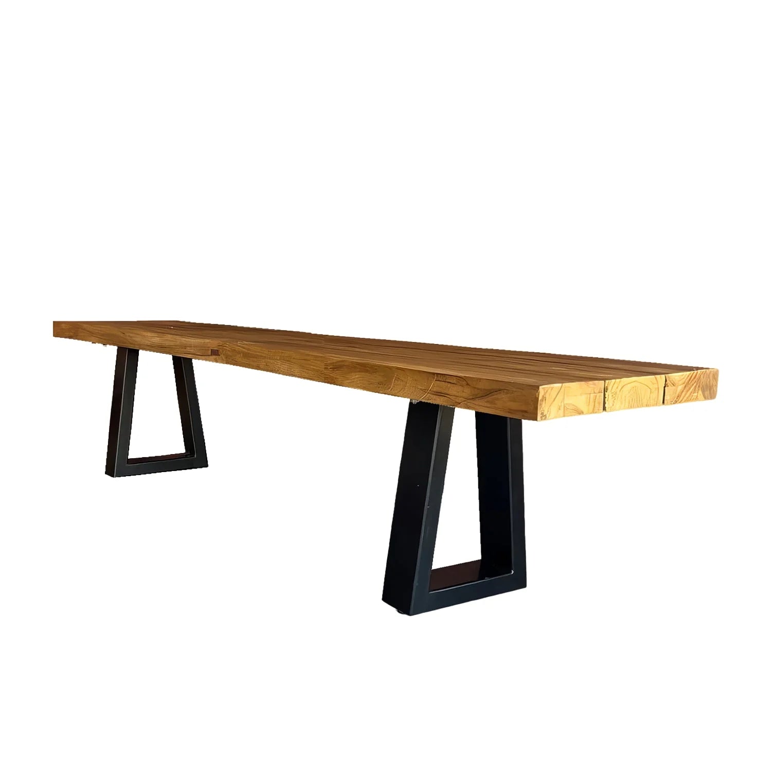 Banquette en teck recyclé avec pieds en métal noir, dimensions 220x100 cm
