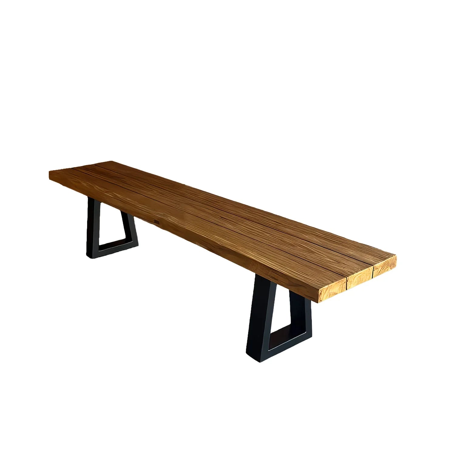 Banquette en teck recyclé avec pieds en métal noir rectangulaires 220x100 cm