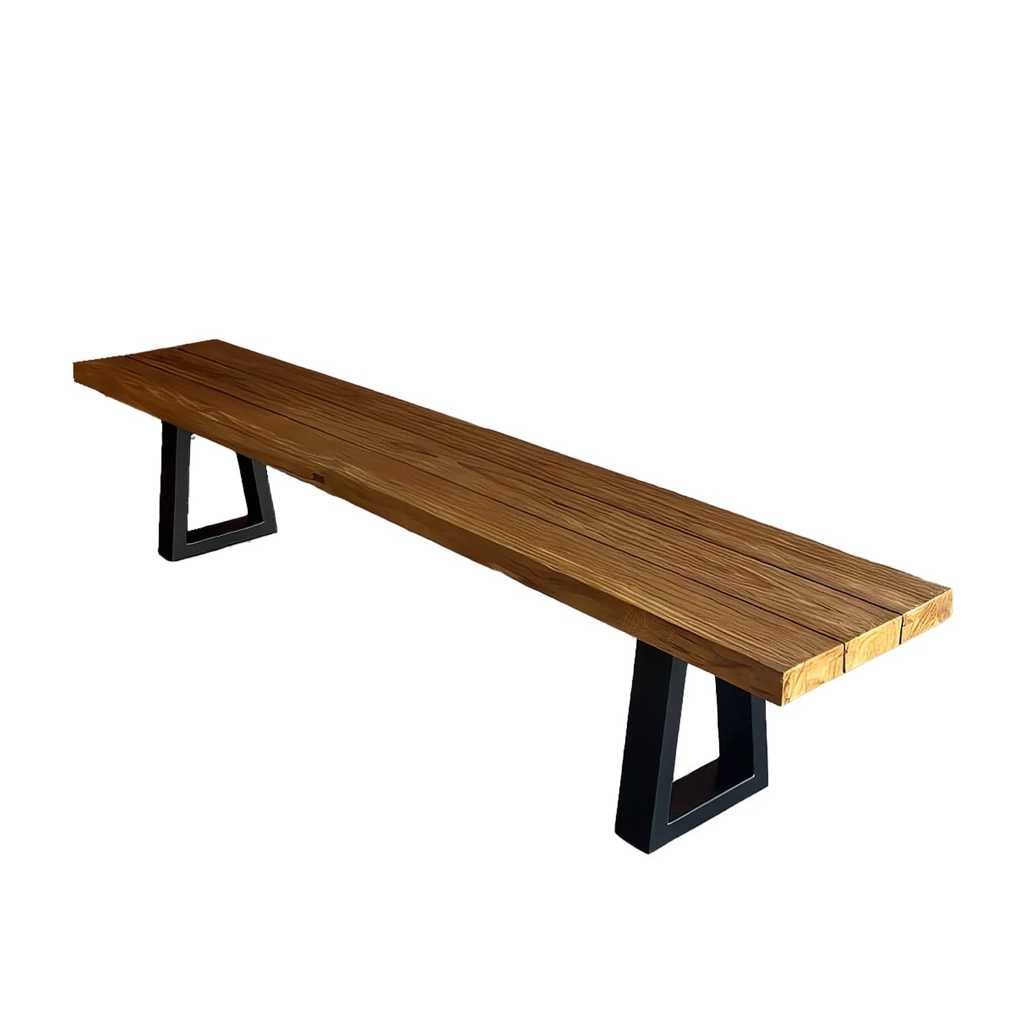 Banquette en teck recyclé avec pieds en métal noir, 280x110 cm