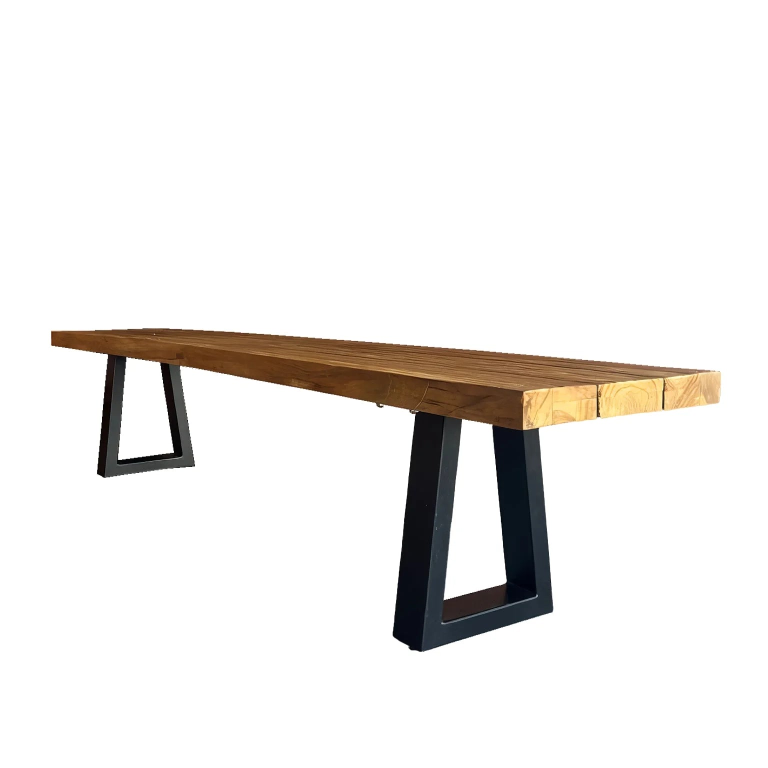 Banquette en teck recyclé avec pieds en métal noir rectangulaire 280x110 cm