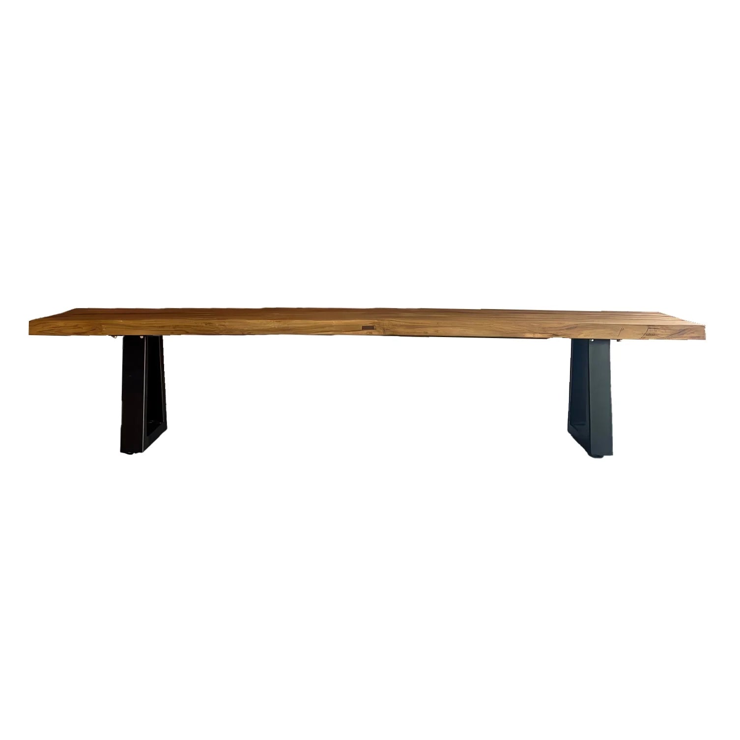 Table en bois massif avec pieds en métal noir, dimensions 280x110 cm