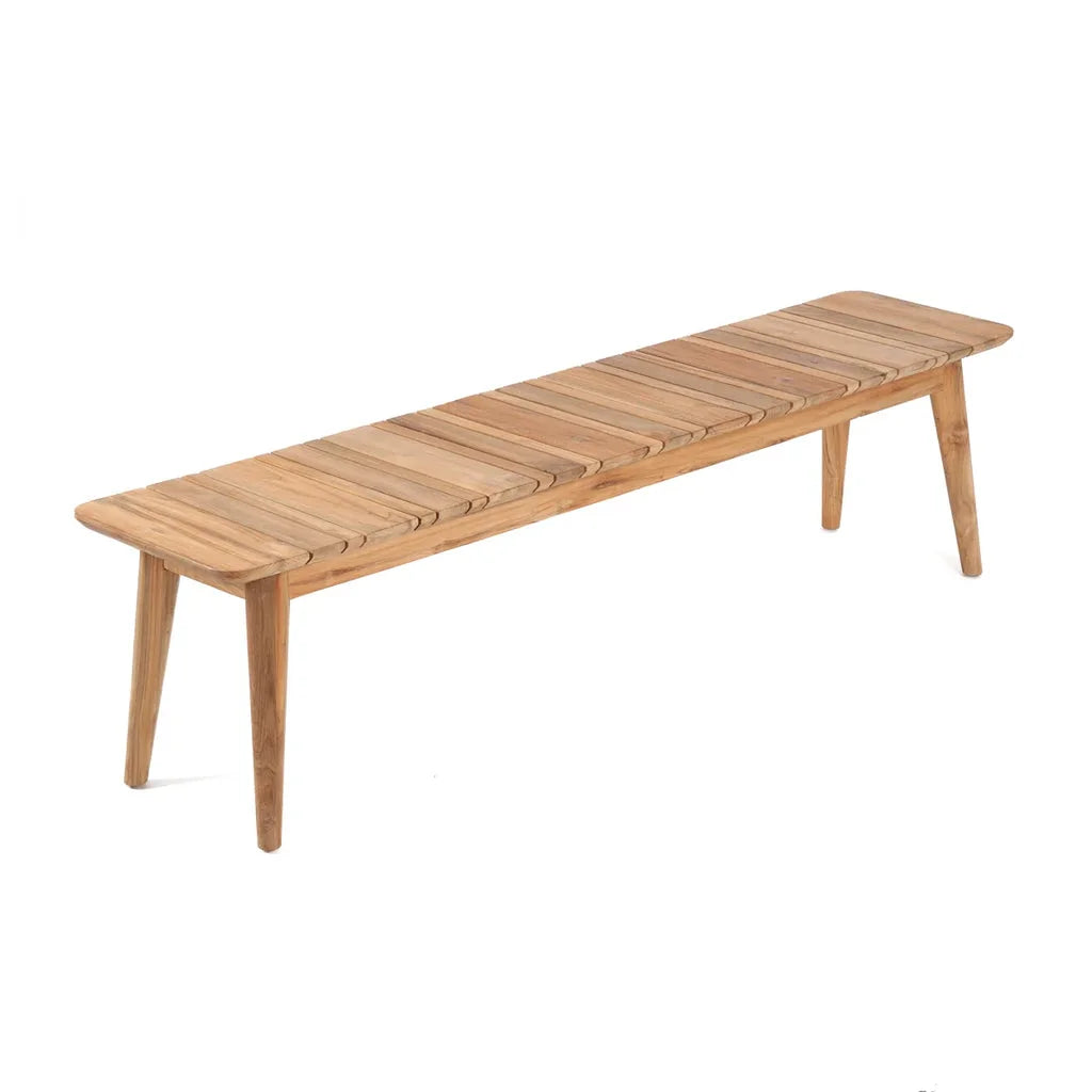 Banquette en bois à lattes avec pieds effilés, modèle Le banc Zumalai Extérieur 40