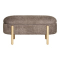 Banc de rangement ovale en bouclé taupe avec pieds bois clair 98x41 cm