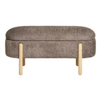 Banc de rangement ovale en bouclé taupe avec pieds bois clair 98x41 cm