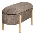 Banc de rangement ovale en bouclé taupe, pieds bois clair 98x41 cm