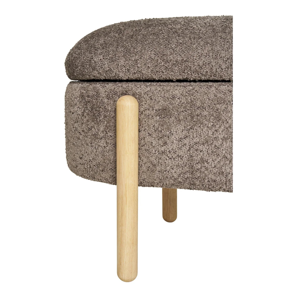 Banquette ovale en bouclé taupe avec pieds bois clair 98x41 cm