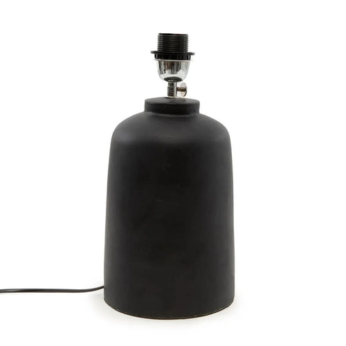 Base de lampe à poser cylindrique en terre cuite noire avec socle en chrome et finition mate
