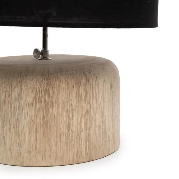 Base de lampe en bois de teck naturel avec abat-jour noir pour décoration intérieure