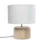 Abat-jour blanc sur une base cylindrique en bois de teck naturel pour lampe de table