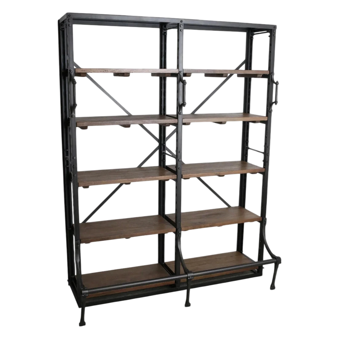 Bibliothèque double en métal noir et bois naturel 152x62 cm