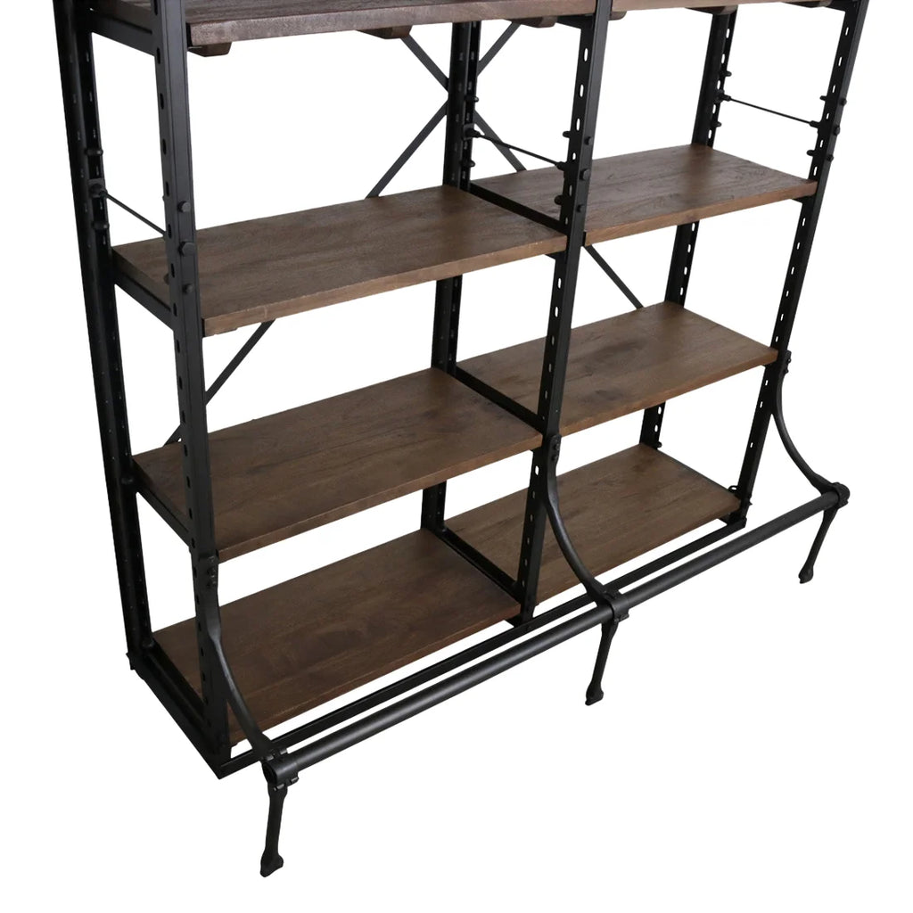Bibliothèque double métal noir bois naturel 152x62 cm