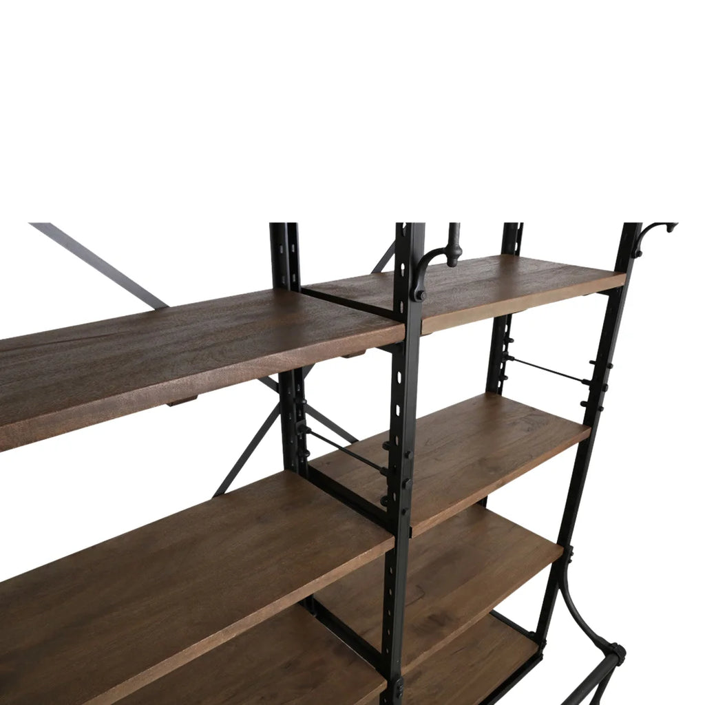 Bibliothèque double en métal noir et bois naturel 152x62 cm