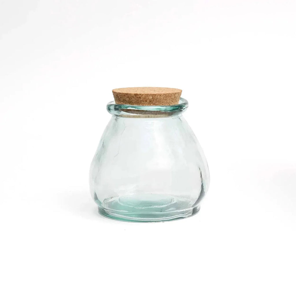 Bocal en verre recyclé bleu avec bouchon liège – 10x10 cm