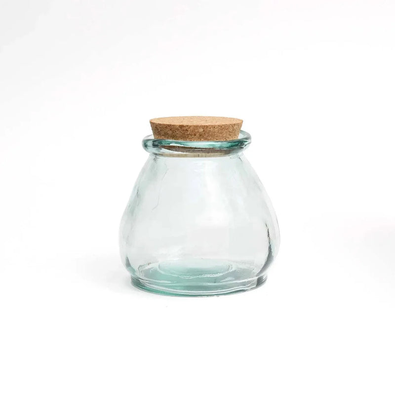 Bocal en verre recyclé bleu avec bouchon liège – 10x10 cm