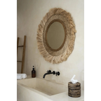 Miroir ovale avec cadre en fibre naturelle à franges pour la Boîte à mouchoirs en rotin marron
