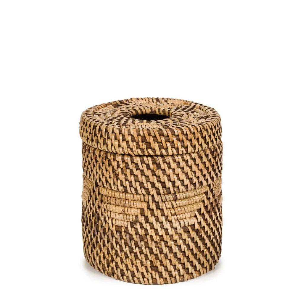 Housse en rotin naturel pour boîte à mouchoirs cylindrique avec motif élégant
