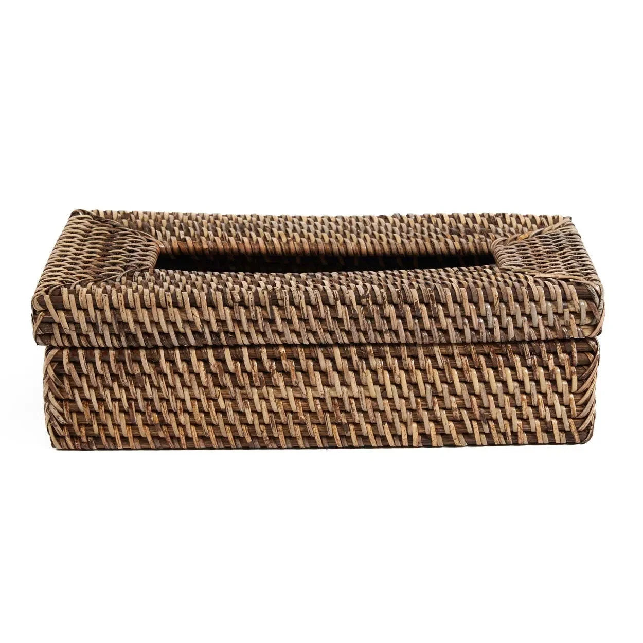 Boîte à mouchoirs en rotin tressé brun naturel forme rectangulaire