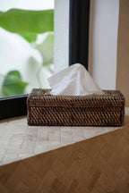 Boîte à mouchoirs en rotin tressé brun naturel rectangulaire pour décoration intérieure