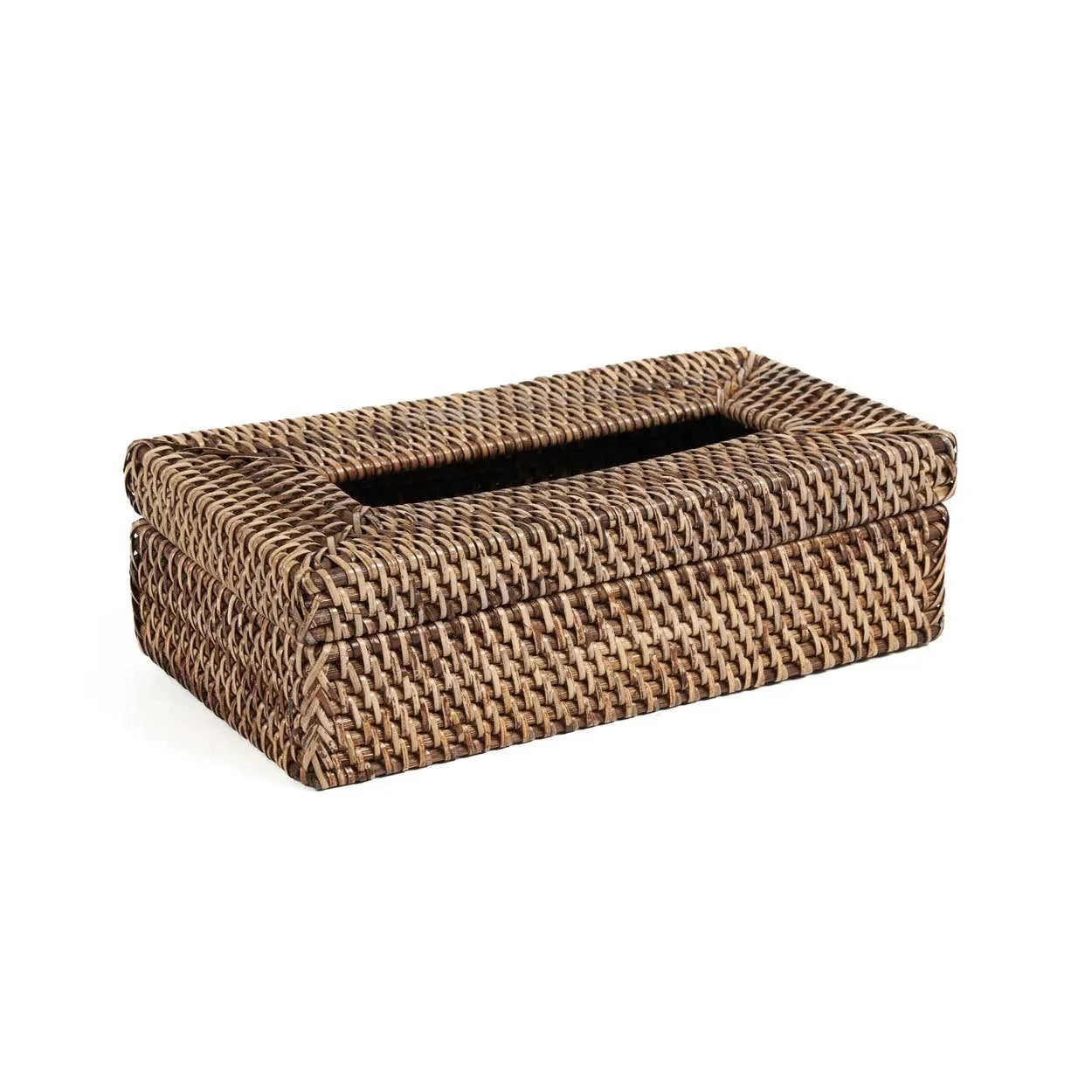 Boîte à mouchoirs en rotin tressé brun naturel avec ouverture rectangulaire