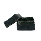 Boîte décorative perlée en bambou noir motif chevrons avec couvercle