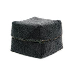 Boîte décorative perlée en bambou noir motif chevrons avec couvercle